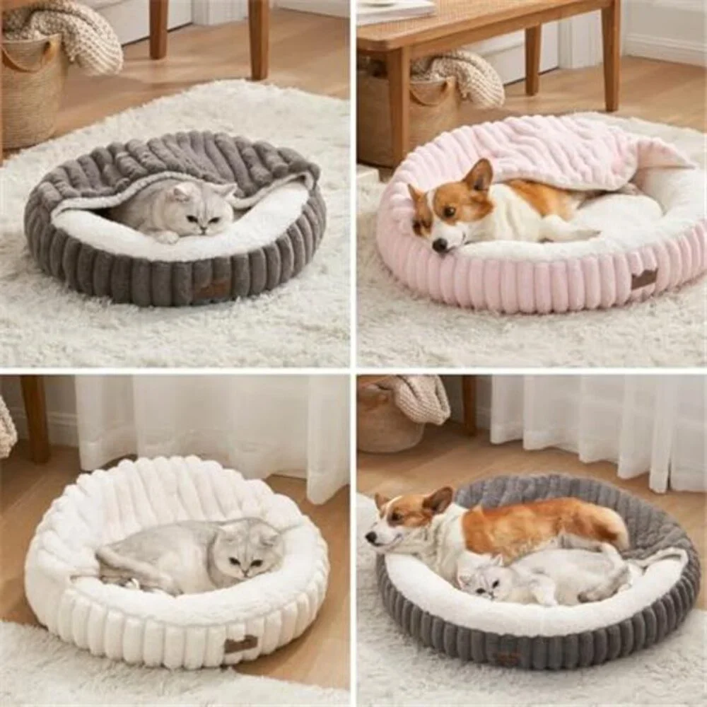 Cat Bed Hooded Blanket Anti Anxiety Donut Pet Bed Cozy Small Dogs Fluffy Soft